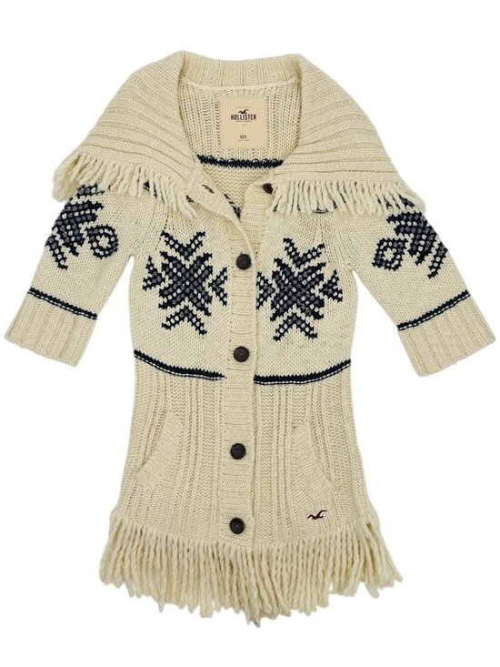 Hollister Sweaters - RARE Hollister Fringe Hem Cream Cardigan | Boho Indie Sleaze Coastal Cowgirl Y2K